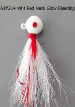 Load image into Gallery viewer, AJ_214-JigBucktail-White-Red-Neck-Glow-Bleeding