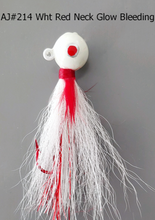 Load image into Gallery viewer, AJ_214-JigBucktail-White-Red-Neck-Glow-Bleeding
