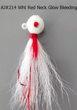 Load image into Gallery viewer, AJ_214-JigBucktail-1.05oz-White-Red-Neck-Glow-Bleeding