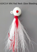 Load image into Gallery viewer, AJ_214-JigBucktail-1.05oz-White-Red-Neck-Glow-Bleeding
