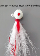 Load image into Gallery viewer, AJ_214-JigBucktail-White-Red-Neck-Glow-Bleeding
