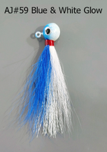 Load image into Gallery viewer, AJ_59-JigBucktail-1.05oz-Blue-and-White-Glow
