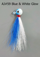 Load image into Gallery viewer, AJ_59-JigBucktail-1.05oz-Blue-and-White-Glow