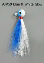 Load image into Gallery viewer, AJ_59-JigBucktail-Blue-and-White-Glow