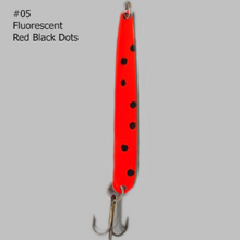 Load image into Gallery viewer, Moosalamoo BB05 Fluorescent Red Black Trolling SpoonDots
