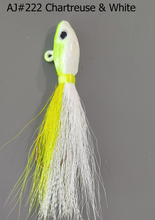 Load image into Gallery viewer, AJ_222-JigBucktail-1.05oz-FishHead-Chartreuse_White
