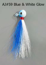 Load image into Gallery viewer, AJ_59-JigBucktail-Blue-and-White-Glow
