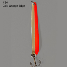 Load image into Gallery viewer, BB Gun 24 Gold Orange Edge Trolling Spoon
